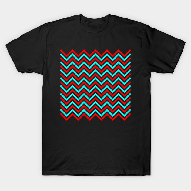 Zigzag Lines - Red Cyan T-Shirt by SanTees